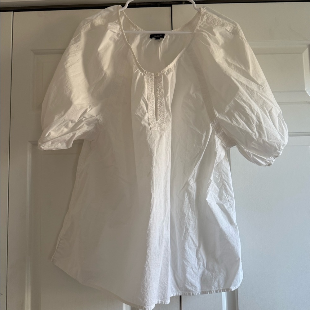 Talbots White Women's Blouse with Puff Sleeves